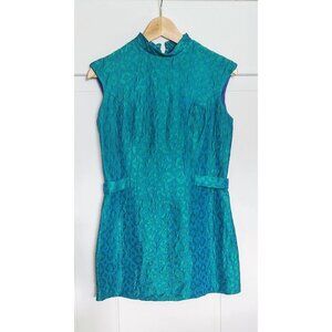 Vintage Aqua brocade 1960s mini dress size 6 US